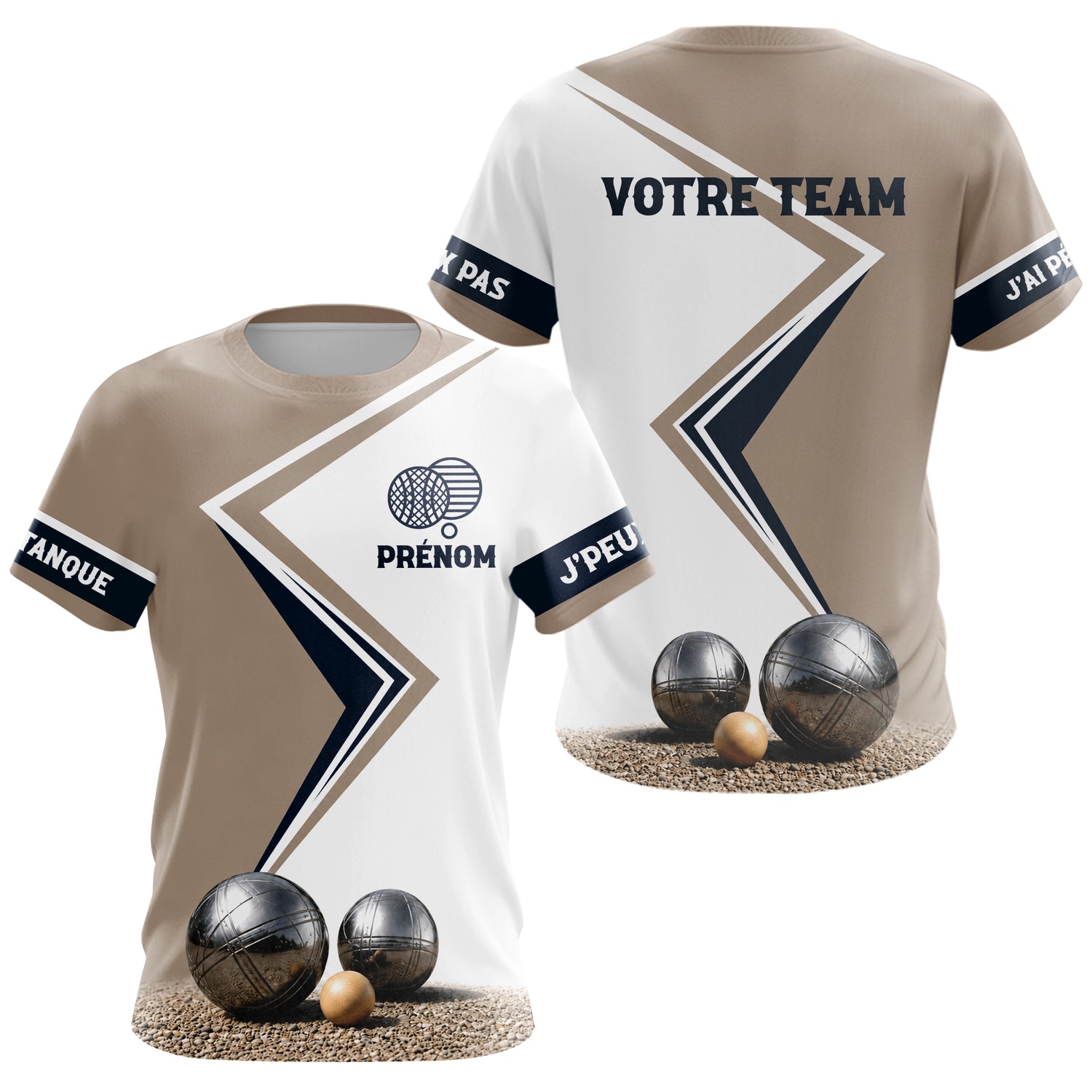 Polo Concours Pétanque Personnalisé - Équipe Beige & Bleu Navy - T-Shirt Femme