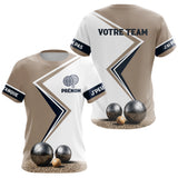 Polo Concours Pétanque Personnalisé - Équipe Beige & Bleu Navy - T-Shirt Femme