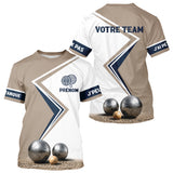 Polo Concours Pétanque Personnalisé - Équipe Beige & Bleu Navy - T-Shirt Homme