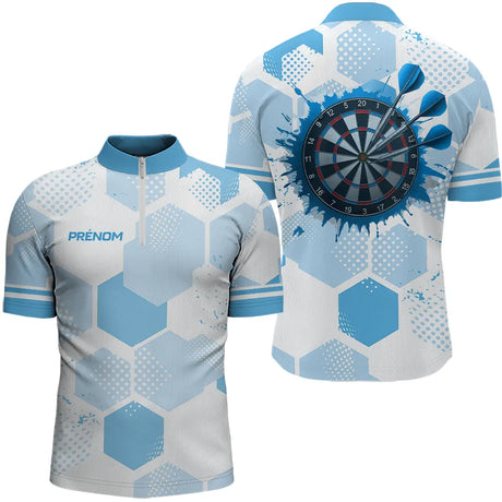 Polo Darts Bleu & Blanc Hexagone - Homem Femme Personnalisé - Polo Zippé Homme