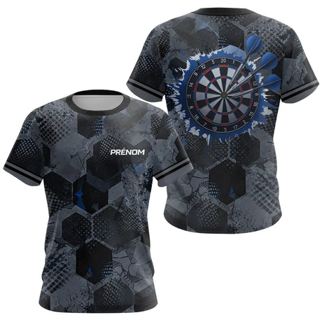 Polo Darts Bleu & Gris Hexagone - Homem Femme Personnalisé - T-Shirt Femme
