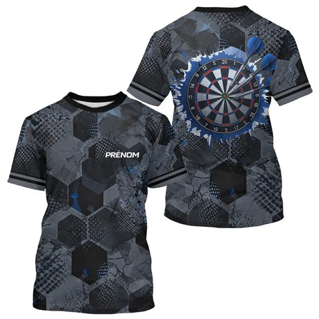Polo Darts Bleu & Gris Hexagone - Homem Femme Personnalisé - T-Shirt Homme
