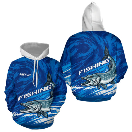Polo De Pêche Brochet Personnalisé – Motif Carnassier Bleu - Hoodie Homme