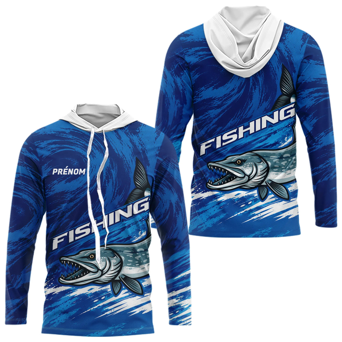 Polo De Pêche Brochet Personnalisé – Motif Carnassier Bleu - Long Sleeves Hoodie Homme