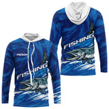 Polo De Pêche Brochet Personnalisé – Motif Carnassier Bleu - Long Sleeves Hoodie Homme