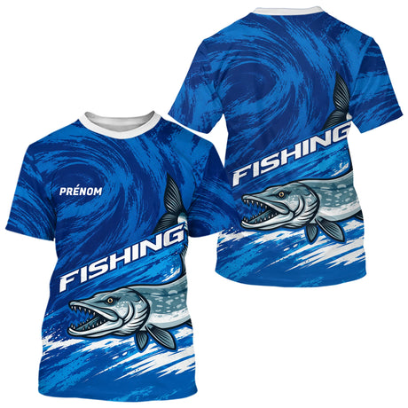 Polo De Pêche Brochet Personnalisé – Motif Carnassier Bleu - T-Shirt Homme