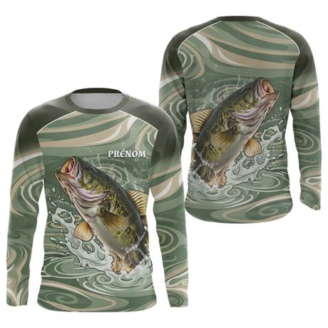Polo De Pêche Personnalisé - Motif Bass Vert - Long Sleeves Homme