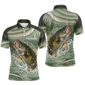 Polo De Pêche Personnalisé - Motif Bass Vert - Polo Homme