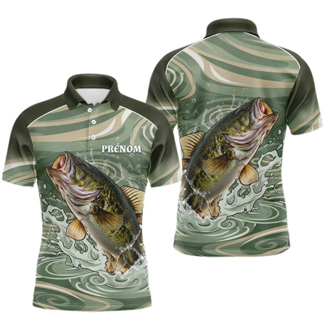 Polo De Pêche Personnalisé - Motif Bass Vert - Polo Homme