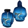 Polo De Pêche Personnalisé Bleu Océan - Motif Saumon- Hoodie Homme