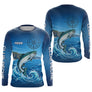 Polo De Pêche Personnalisé Bleu Océan - Motif Saumon- Long Sleeves Homme
