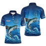 Polo De Pêche Personnalisé Bleu Océan - Motif Saumon- Polo Homme