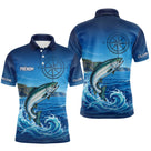 Polo De Pêche Personnalisé Bleu Océan - Motif Saumon- Polo Homme