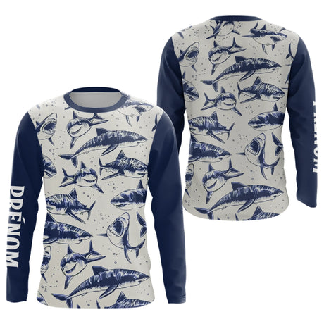 Polo De Pêche Requin Bleu - Long Sleeve Fishing Marin - Long Sleeve Homme