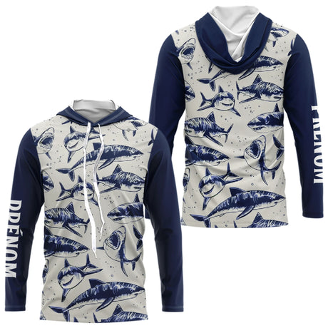 Polo De Pêche Requin Bleu - Long Sleeve Fishing Marin - Long Sleeve Hoodie Homme