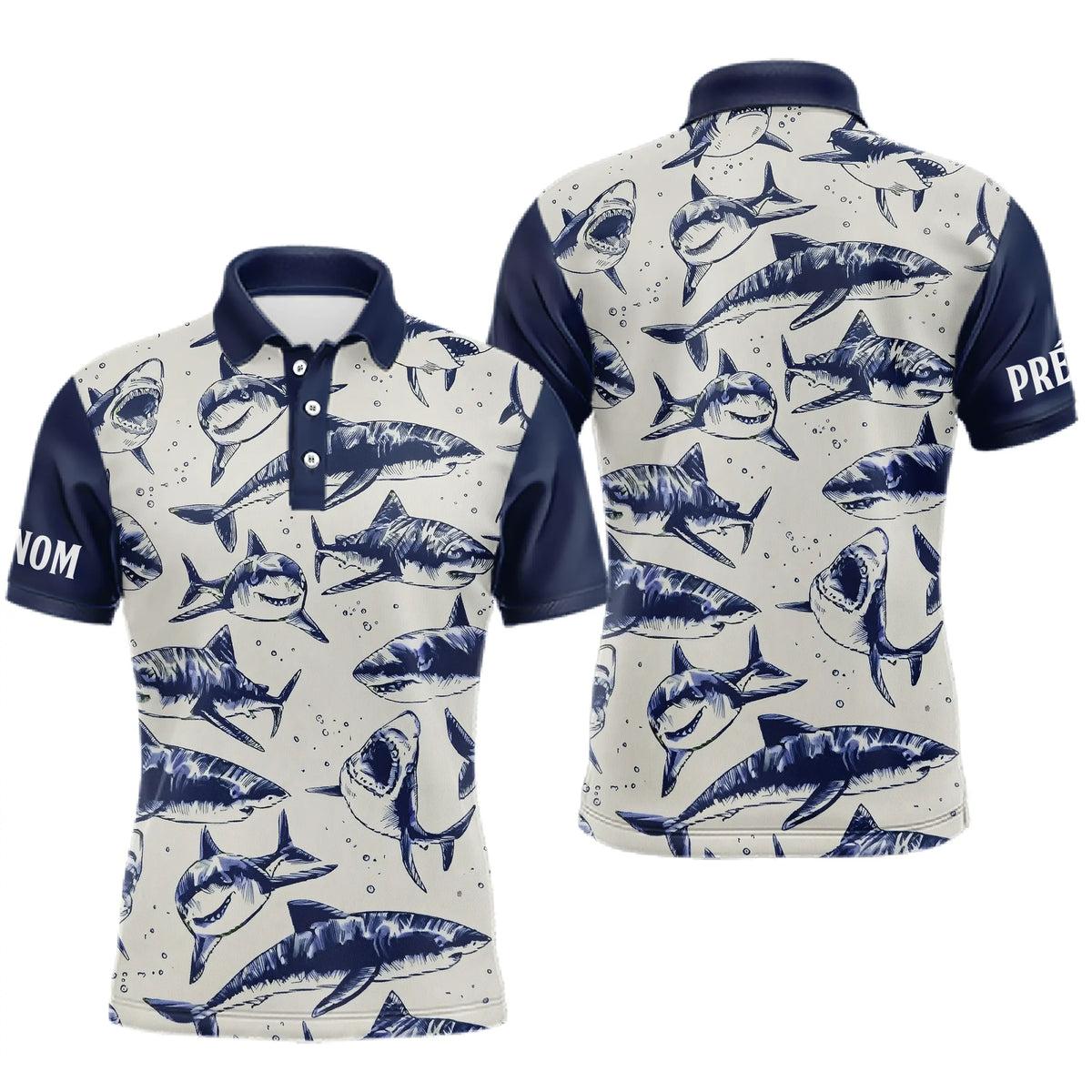 Polo De Pêche Requin Bleu - Long Sleeve Fishing Marin - Polo Homme