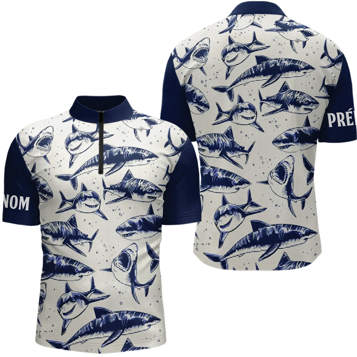 Polo De Pêche Requin Bleu - Long Sleeve Fishing Marin - Polo Zippé Homme