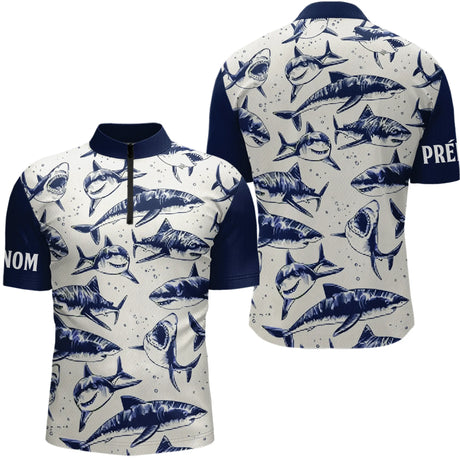 Polo De Pêche Requin Bleu - Long Sleeve Fishing Marin - Polo Zippé Homme
