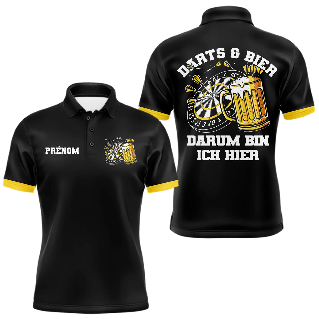 Polo Fléchette & Bière Personnalisé - Motif Cible Apéro Noir - Polo Homme
