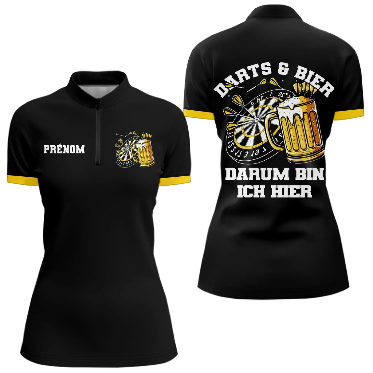 Polo Fléchette & Bière Personnalisé - Motif Cible Apéro Noir - Polo Zippé Femme