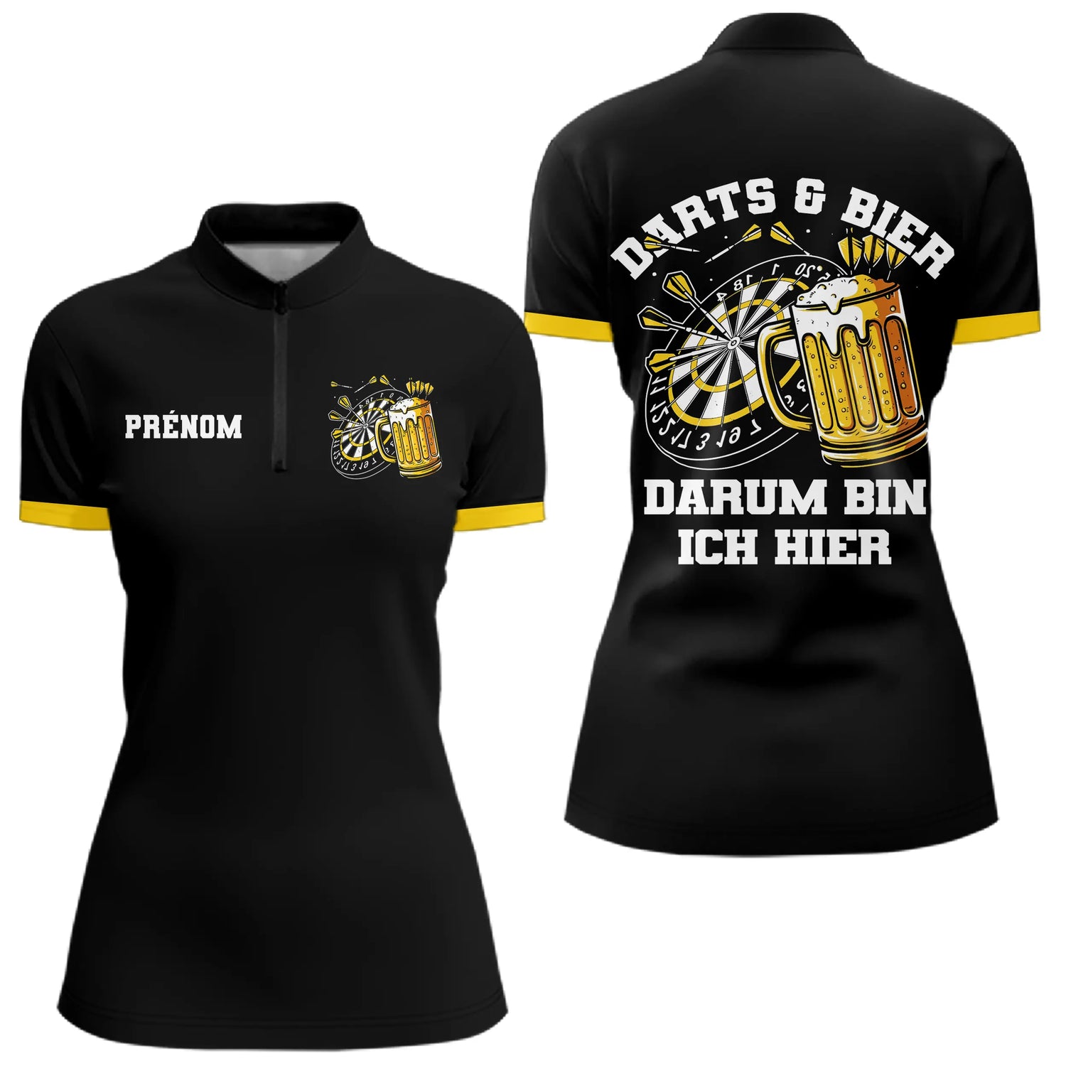 Polo Fléchette & Bière Personnalisé - Motif Cible Apéro Noir - Polo Zippé Femme
