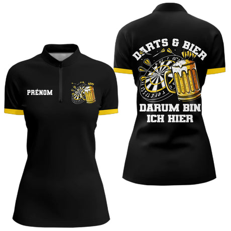 Polo Fléchette & Bière Personnalisé - Motif Cible Apéro Noir - Polo Zippé Femme