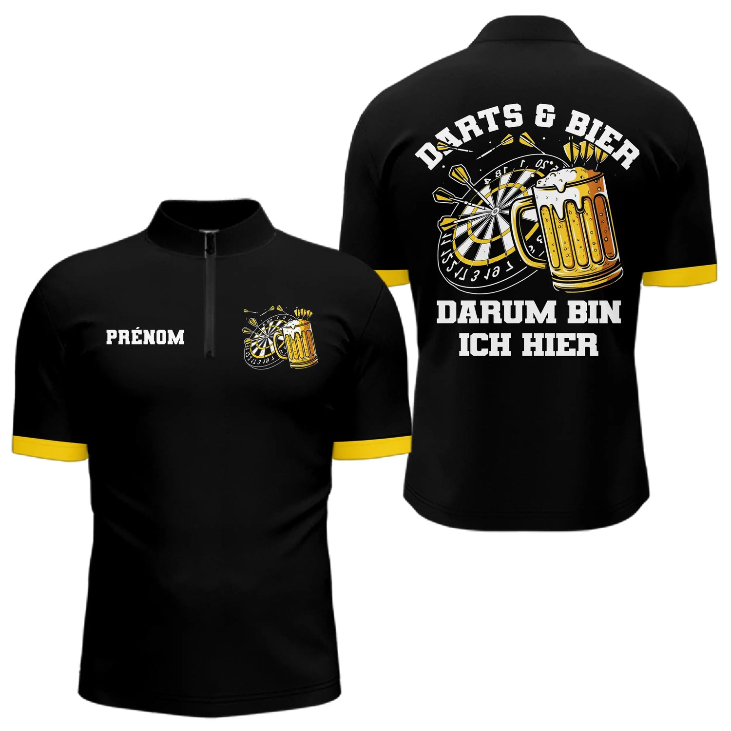 Polo Fléchette & Bière Personnalisé - Motif Cible Apéro Noir - Polo Zippé Homme