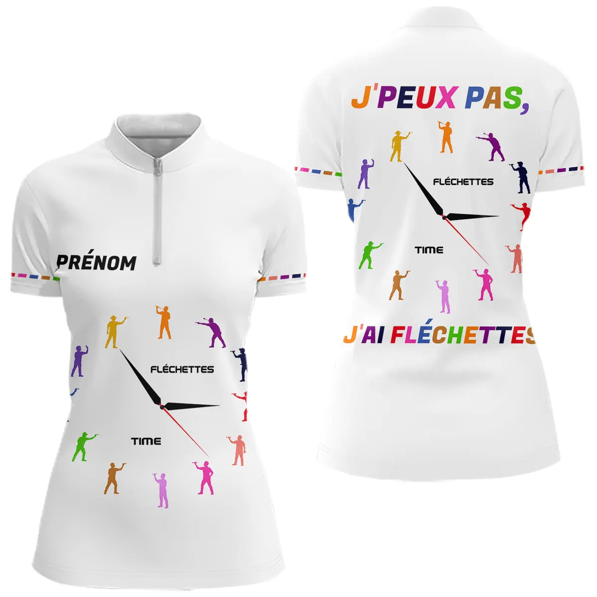 Polo Fléchette Homme Femme Blanc - J'peux Pas J'ai - Polo Zippé Femme