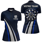 Polo Fléchette Personnalisé - Équipe Bleu & Noir - Polo Zippé Femme