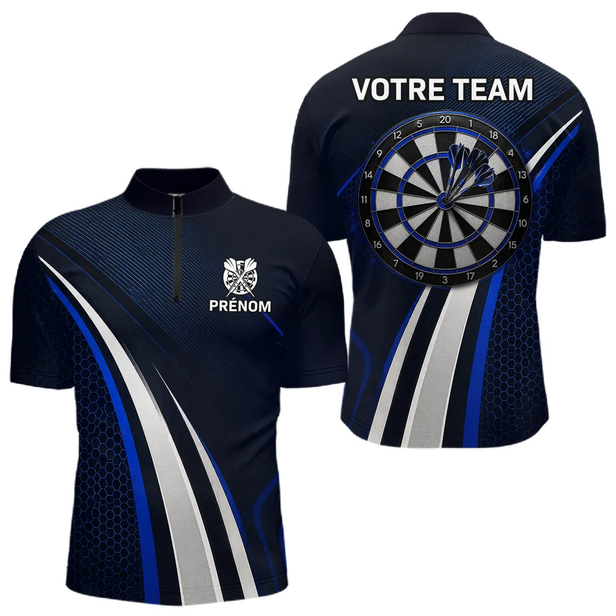 Polo Fléchette Personnalisé - Équipe Bleu & Noir - Polo Zippé Homme