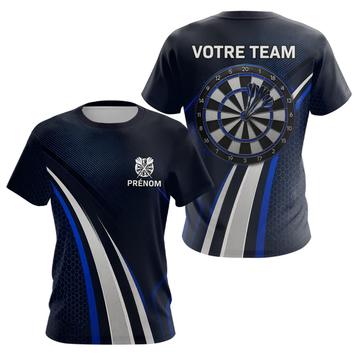 Polo Fléchette Personnalisé - Équipe Bleu & Noir - T-Shirt Femme