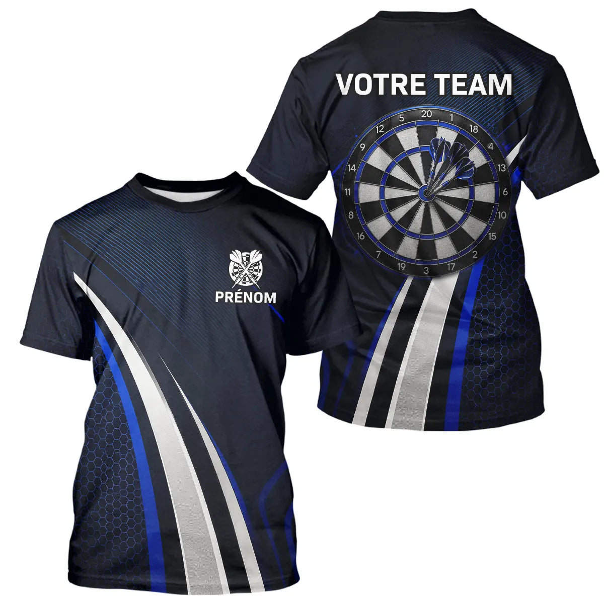 Polo Fléchette Personnalisé - Équipe Bleu & Noir - T-Shirt Homme
