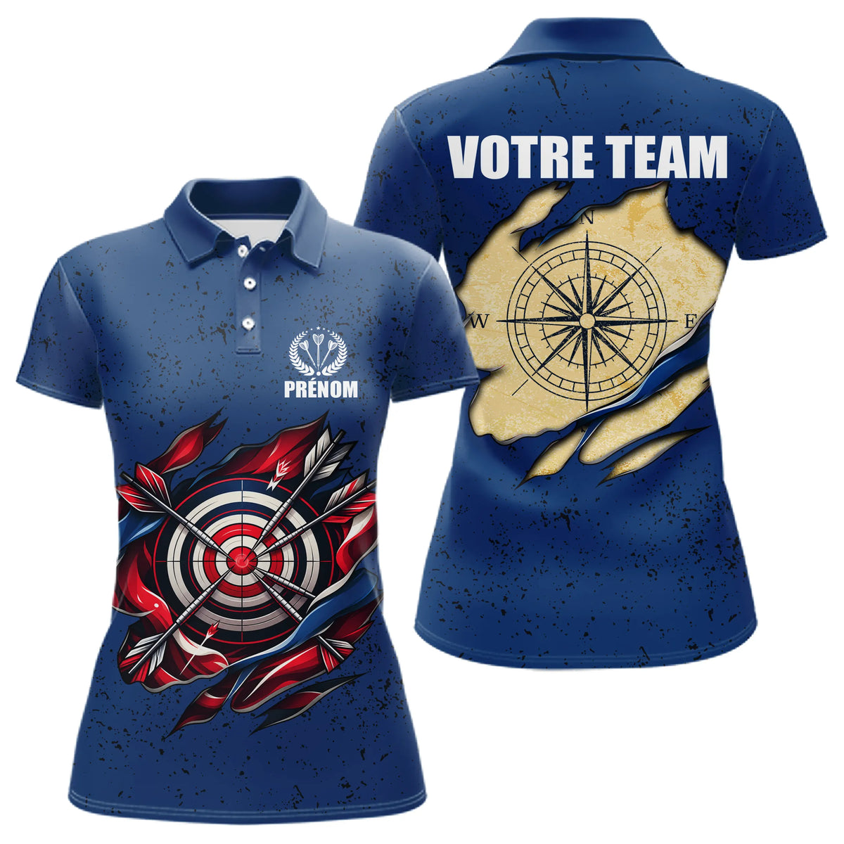 Polo Fléchette Personnalisé Bleu & Cible 3D - Team Bullseye - Polo Femme