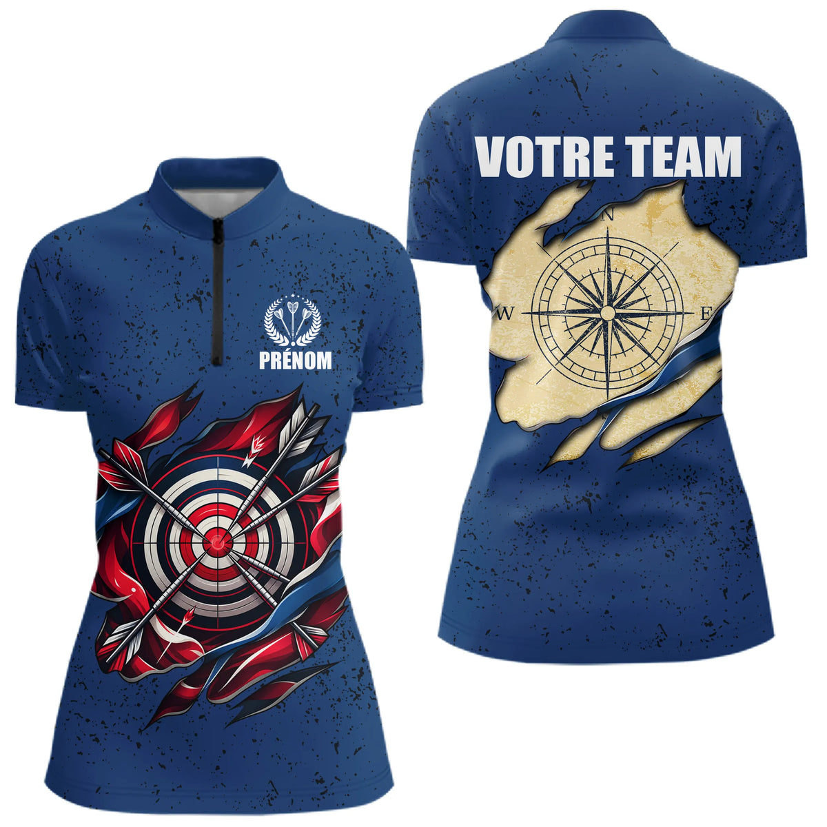 Polo Fléchette Personnalisé Bleu & Cible 3D - Team Bullseye - Polo Zippé Femme