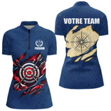 Polo Fléchette Personnalisé Bleu & Cible 3D - Team Bullseye - Polo Zippé Femme