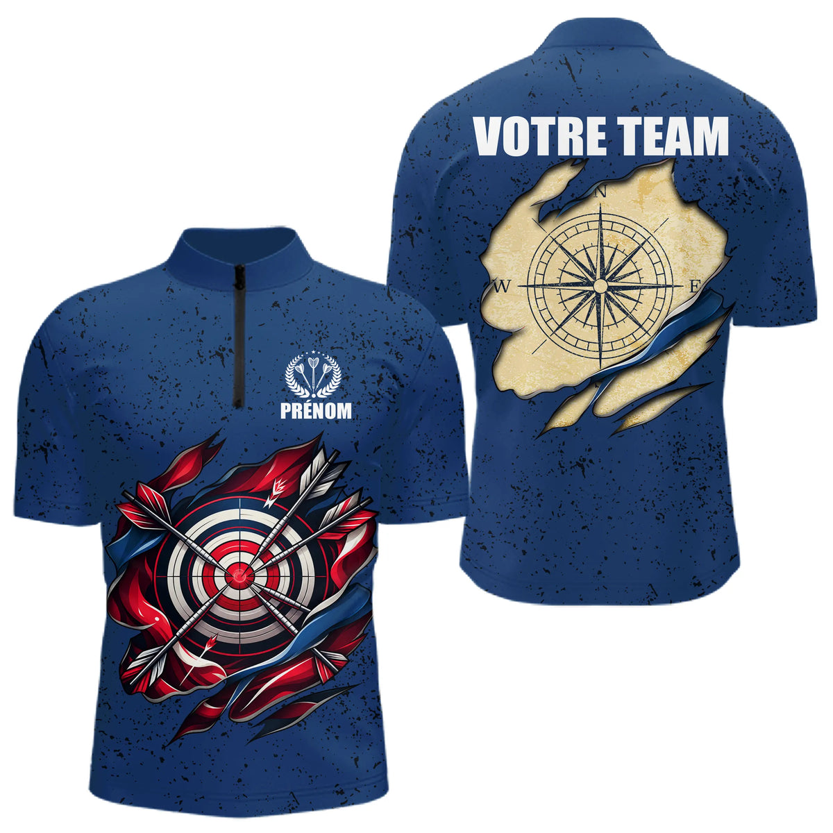 Polo Fléchette Personnalisé Bleu & Cible 3D - Team Bullseye - Polo Zippé Homme