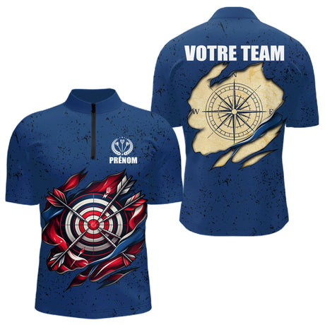 Polo Fléchette Personnalisé Bleu & Cible 3D - Team Bullseye - Polo Zippé Homme