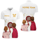 Polo Fléchette Équipe Blanc Doré - Personnalisé Joueur Cadeau - Polo Zippé Femme