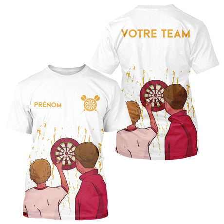 Polo Fléchette Équipe Blanc Doré - Personnalisé Joueur Cadeau - T-Shirt Homme