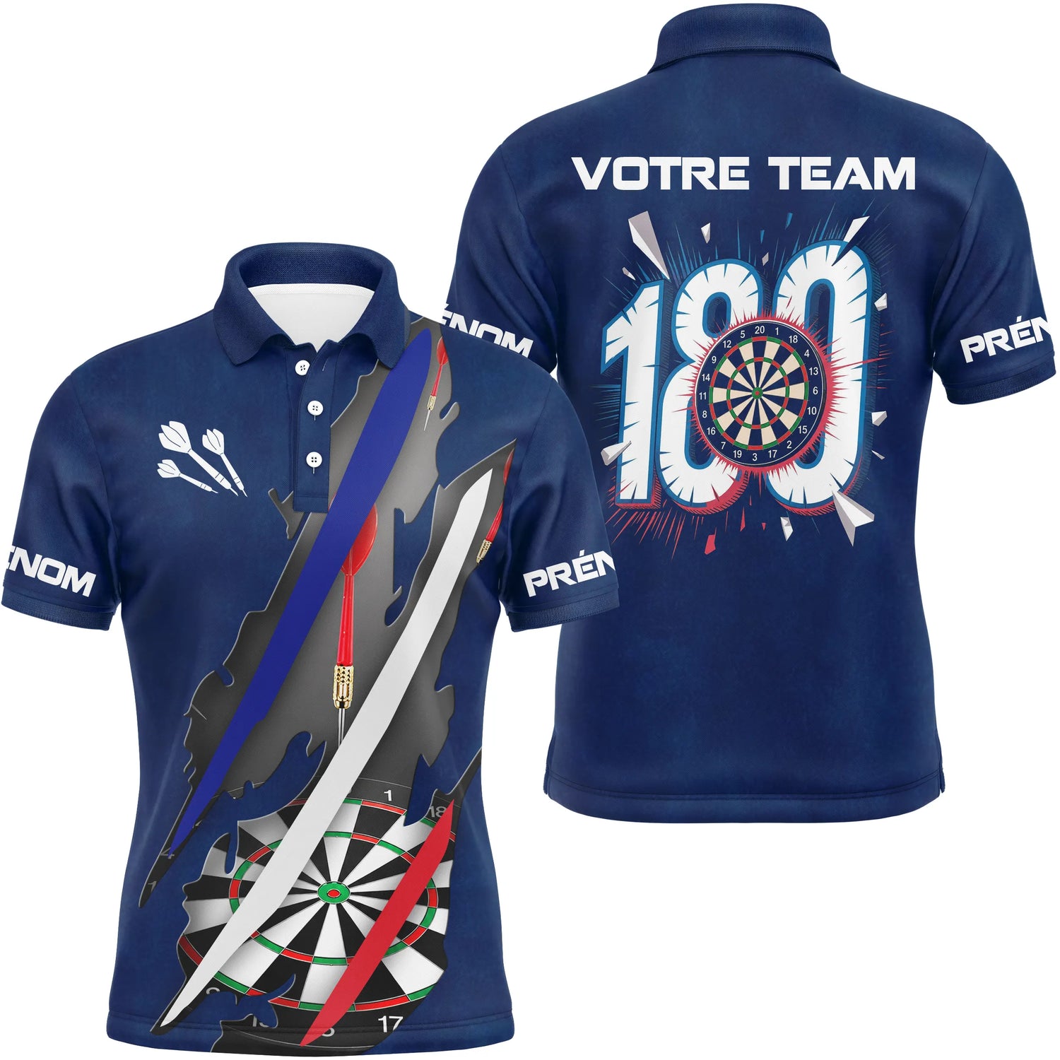 Polo Fléchettes 180 Marine - Drapeau Français Personnalisé - Polo Homme
