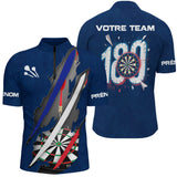 Polo Fléchettes 180 Marine - Drapeau Français Personnalisé - Polo Zippé Homme
