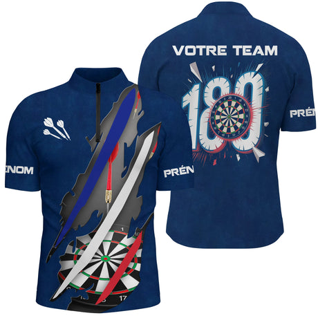 Polo Fléchettes 180 Marine - Drapeau Français Personnalisé - Polo Zippé Homme
