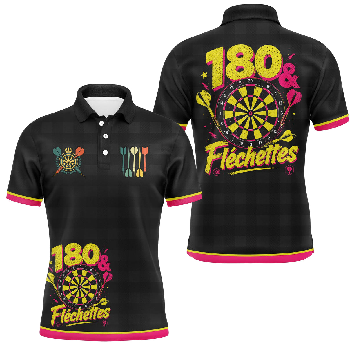 Polo Fléchettes 180 Personnalisé – Look Rétro Jaune & Rose - Polo Homme