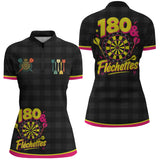 Polo Fléchettes 180 Personnalisé – Look Rétro Jaune & Rose - Polo Zippé Femme