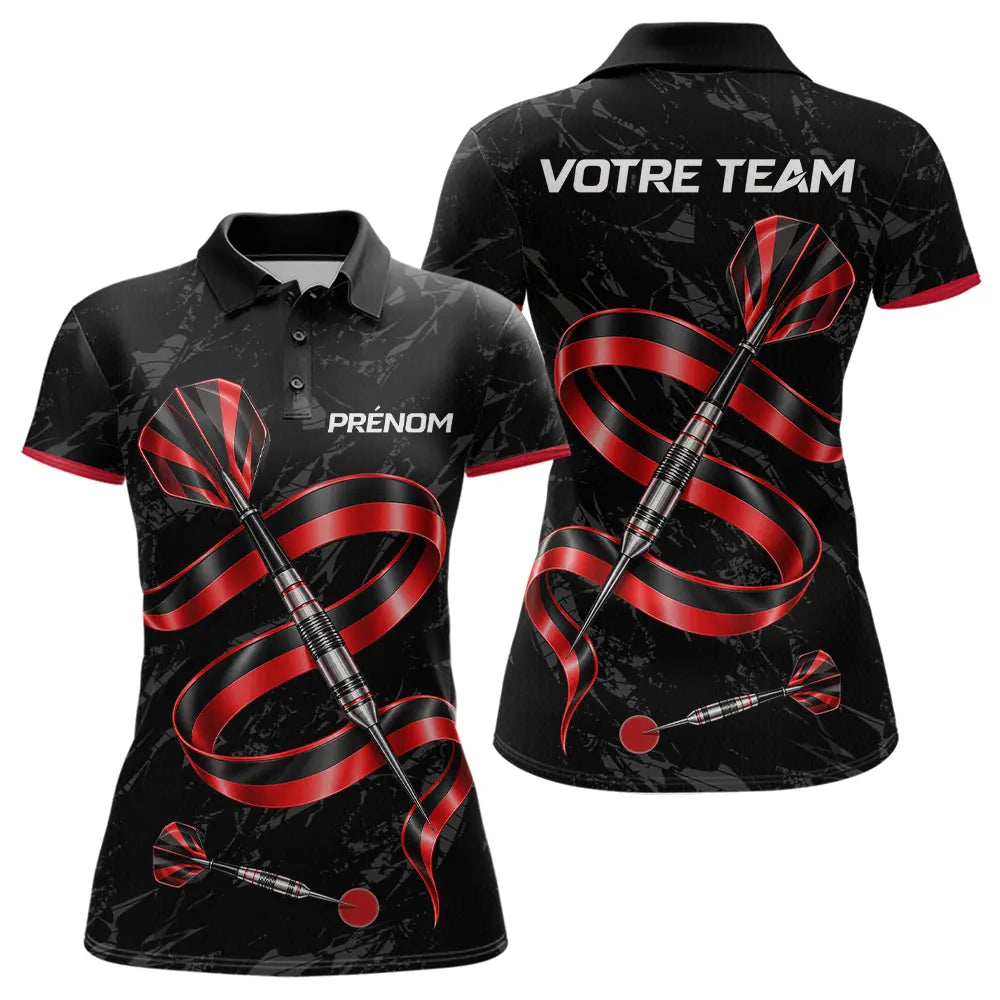 Polo Fléchettes 3D Rouge et Noir - Cadeau Joueur Équipement - Polo Femme