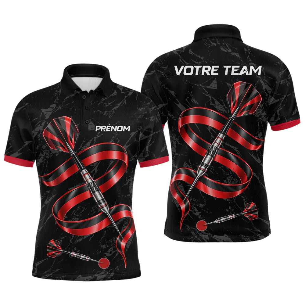 Polo Fléchettes 3D Rouge et Noir - Cadeau Joueur Équipement - Polo Homme