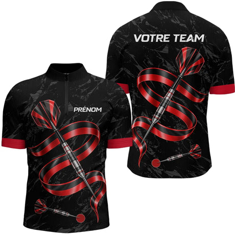 Polo Fléchettes 3D Rouge et Noir - Cadeau Joueur Équipement - Polo Zippé Homme