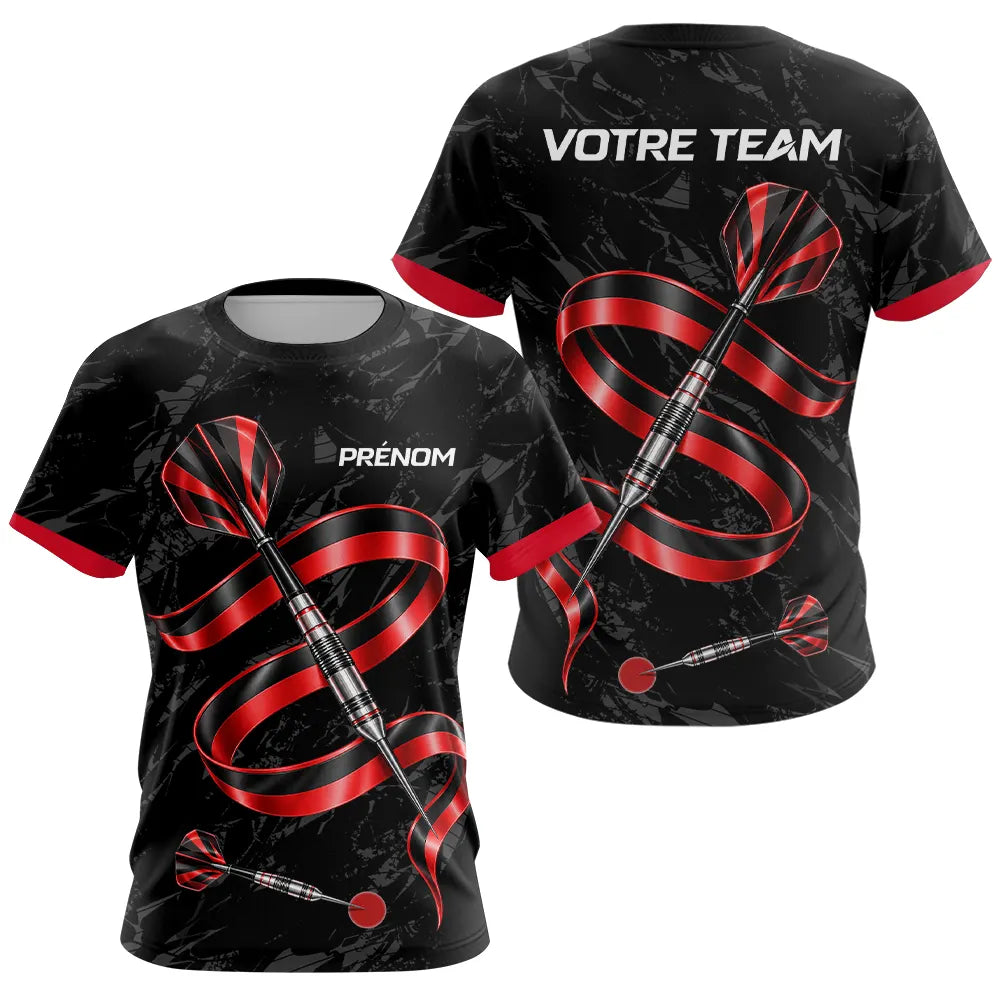 Polo Fléchettes 3D Rouge et Noir - Cadeau Joueur Équipement - T-Shirt Femme