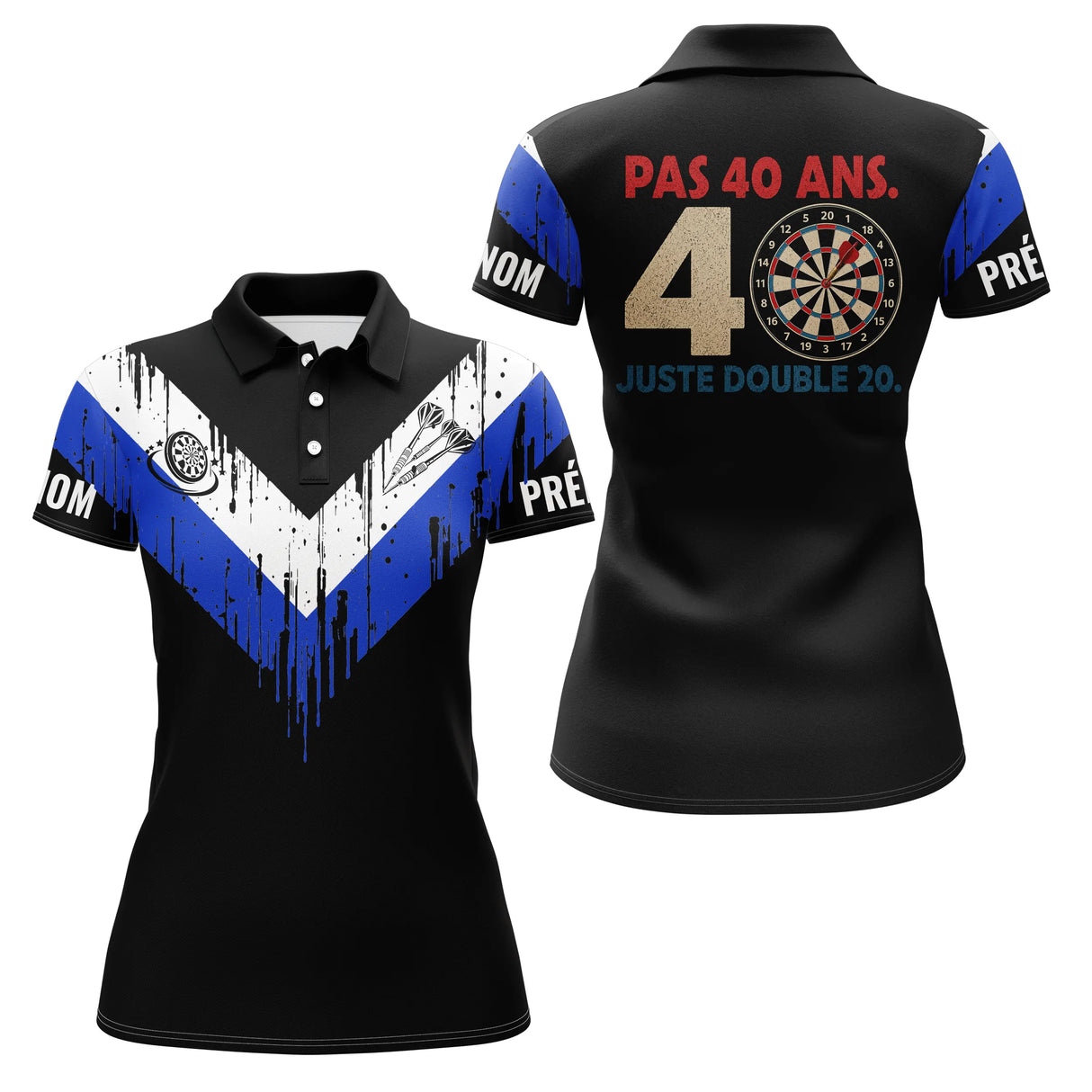 Polo Fléchettes 40 Ans Anniversaire - Bleu Noir Homme Femme - Polo Femme