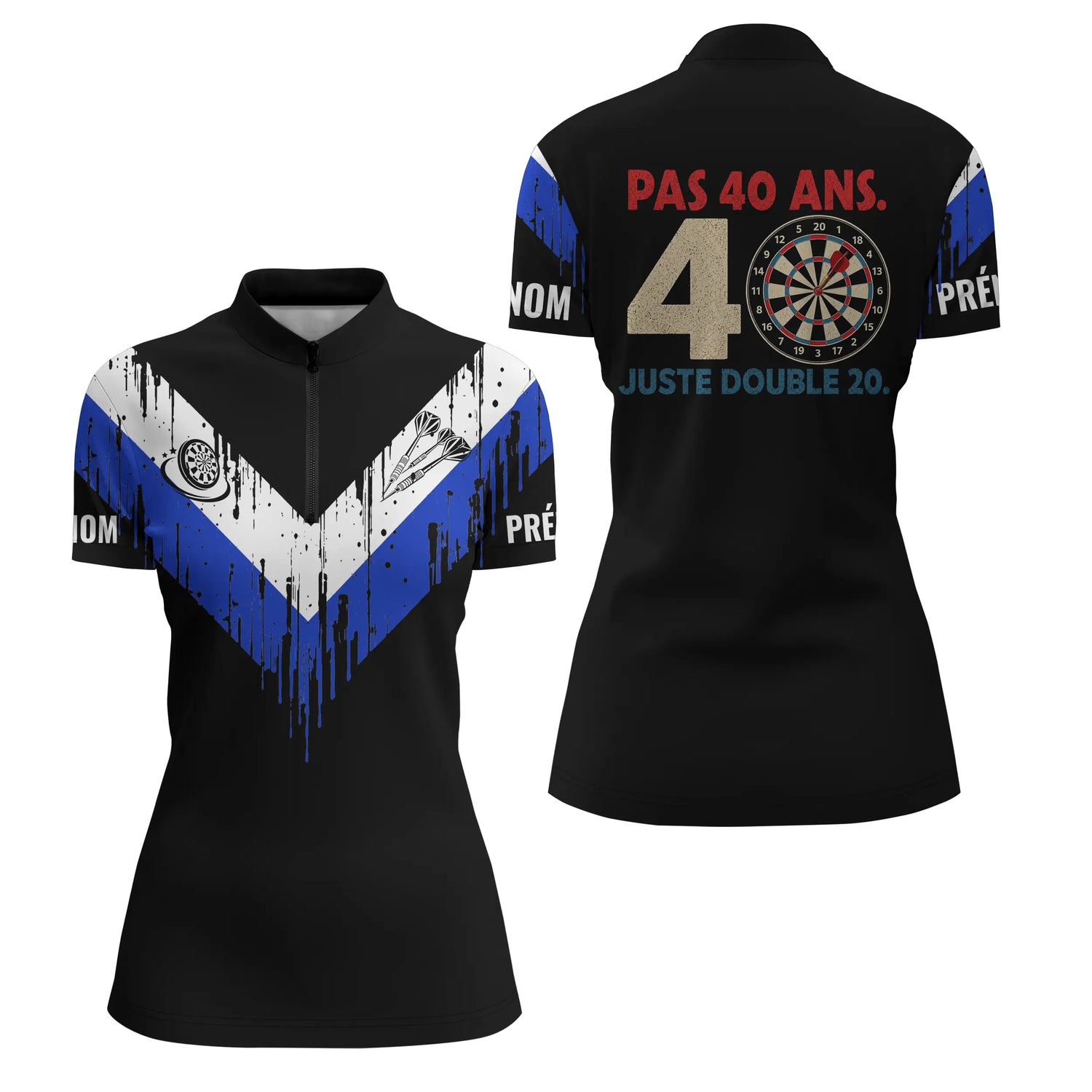 Polo Fléchettes 40 Ans Anniversaire - Bleu Noir Homme Femme - Polo Zippé Femme